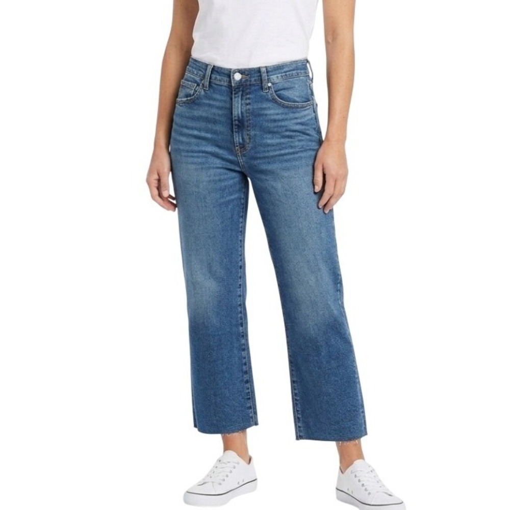 Ética Wide Leg Jeans Womens 31 Blue High Rise Raw Hem Sustainable Cropped Cotton